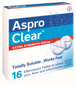Aspro Clear Extra Strength 500mg 16 Tablets